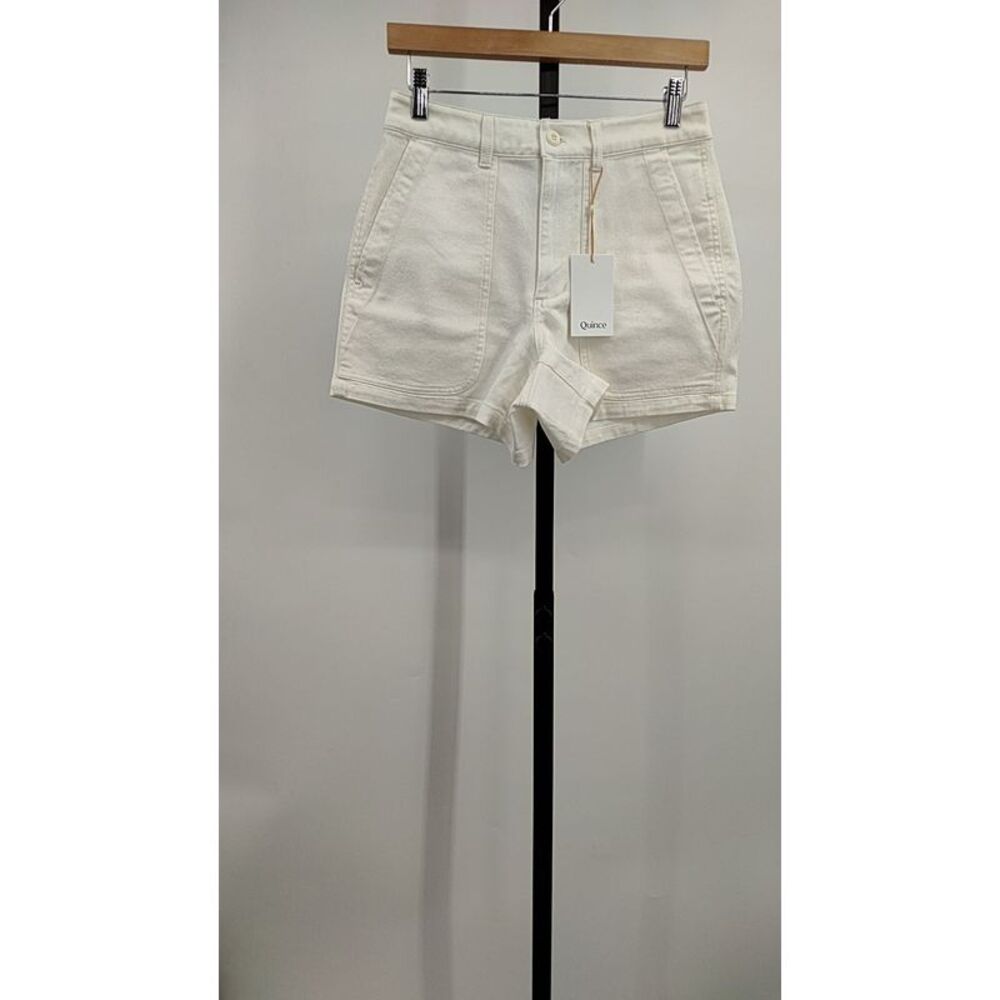 Quince Women Organic Stretch Cotton Twill Utility Shorts Ivory 4